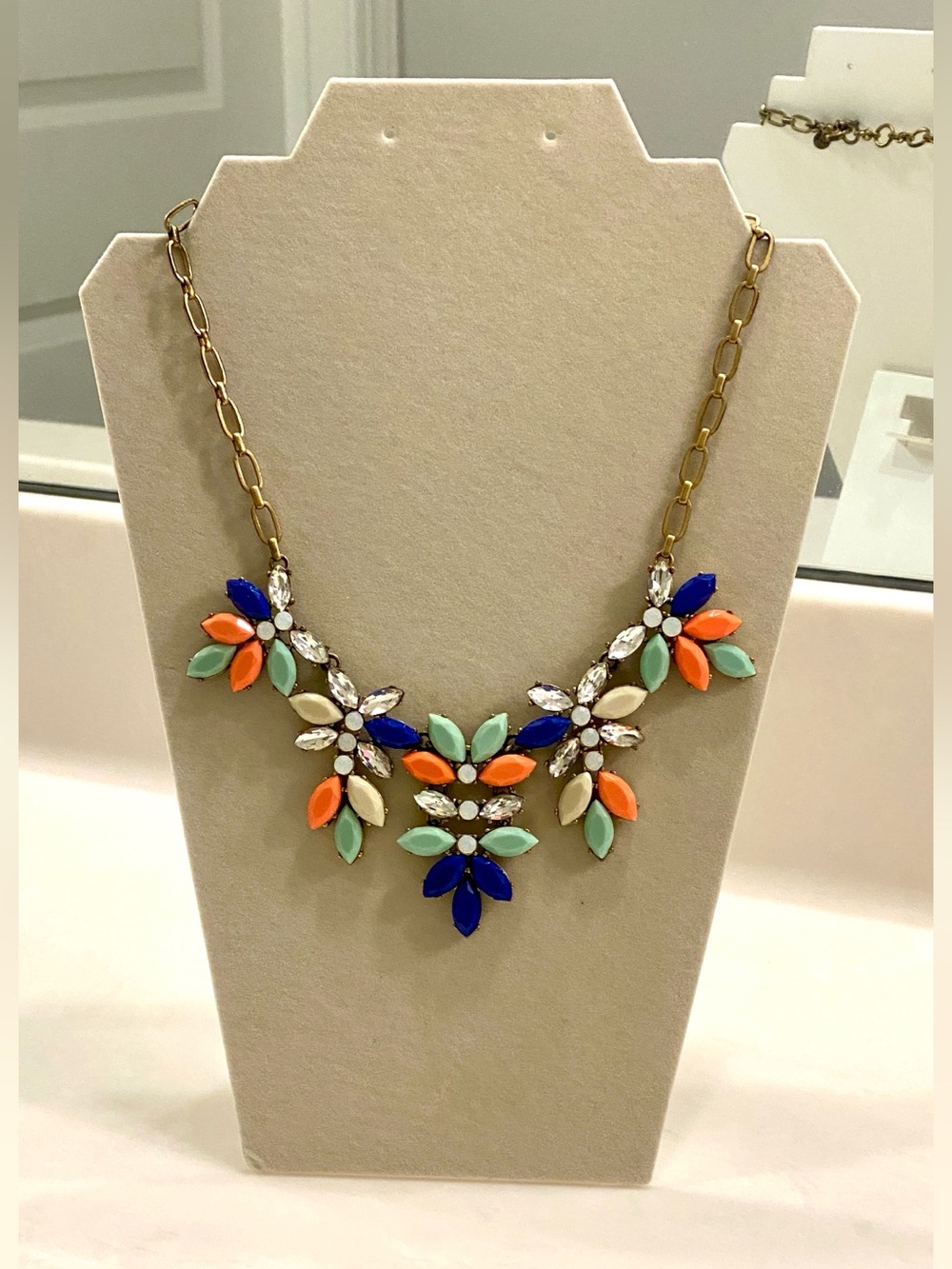 J. Crew Multi Color Cabochon Crystal Statement Necklace Rhinestone Bib Collar